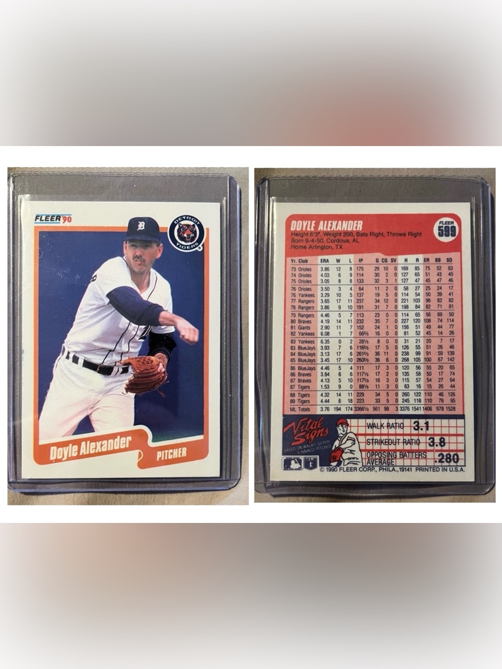 Detroit Tigers Vintage 1990 Doyle Alexander Fleer #599 MLB Baseball Trading Card